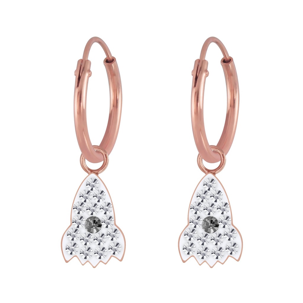 Créoles breloque fusée en argent cristal