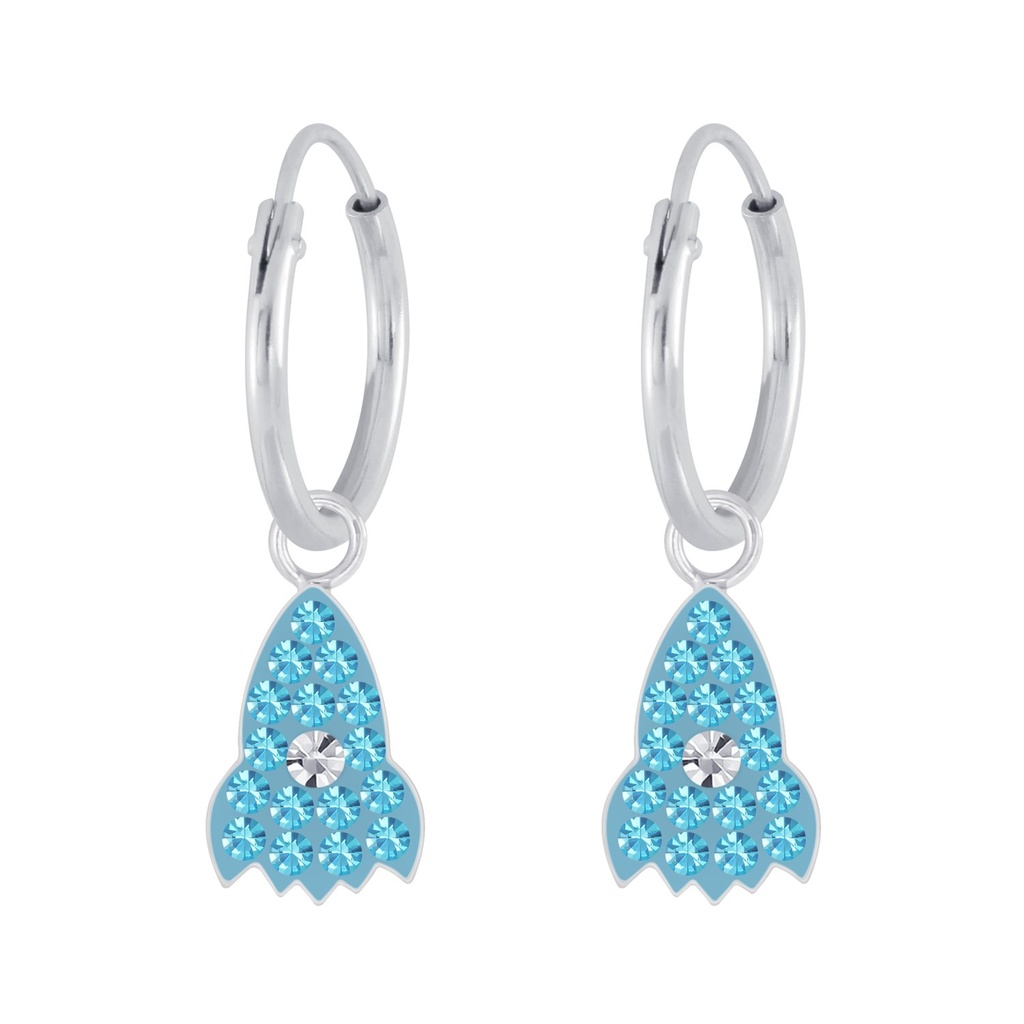 Silver Crystal Rocket Charm Hoop Earrings