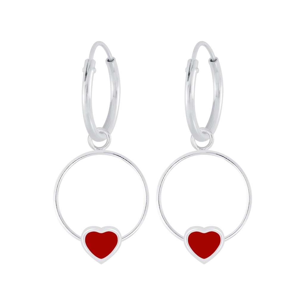 [10007757] Silver Heart Wire Charm Hoop Earrings