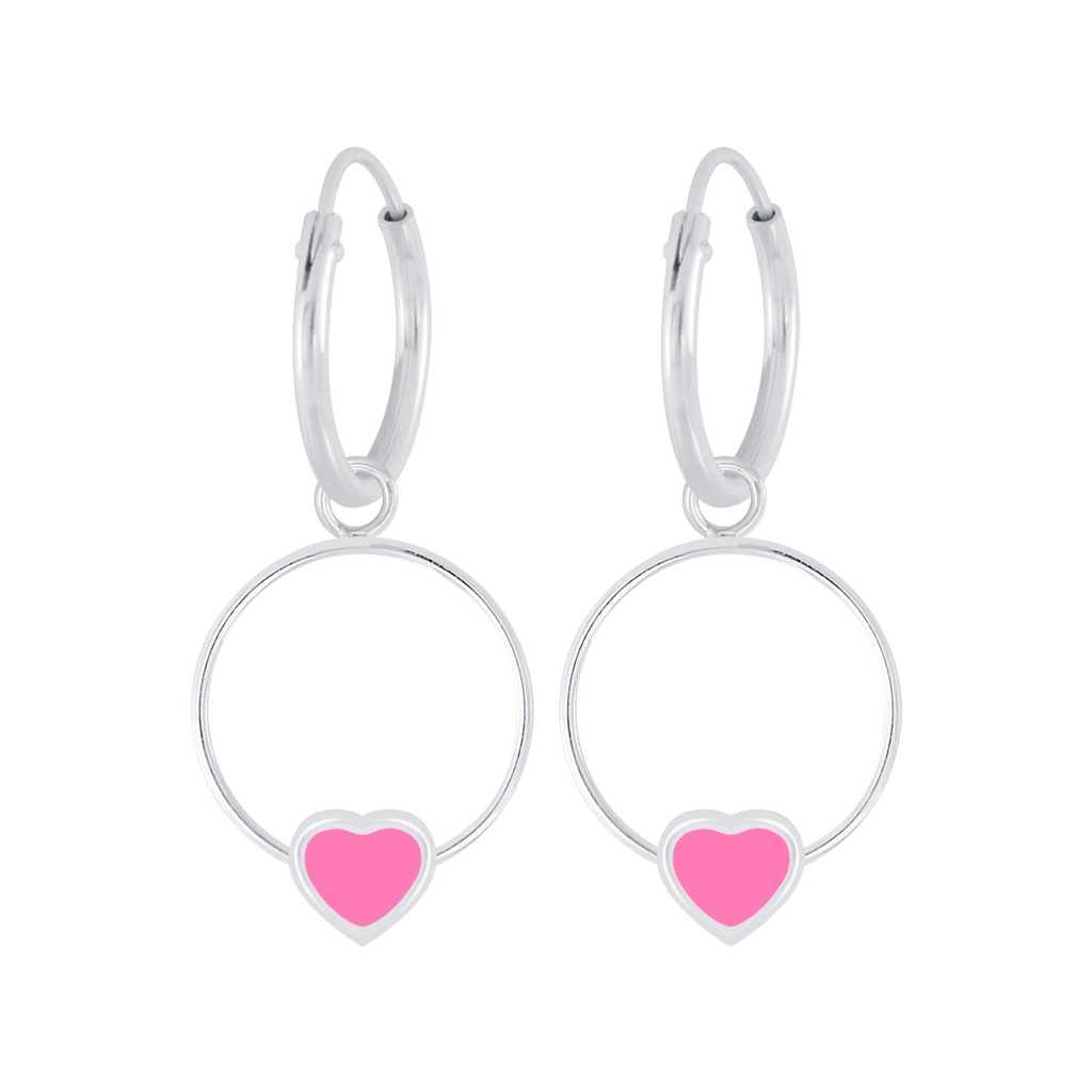 [10007760] Silver Heart Wire Charm Hoop Earrings