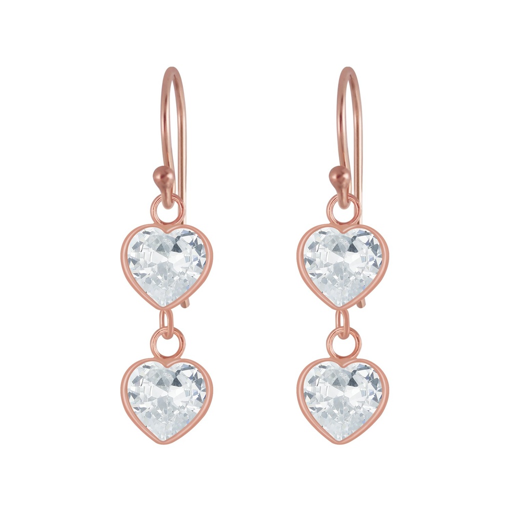 Silver Heart Cubic Zirconia Dangle Earrings