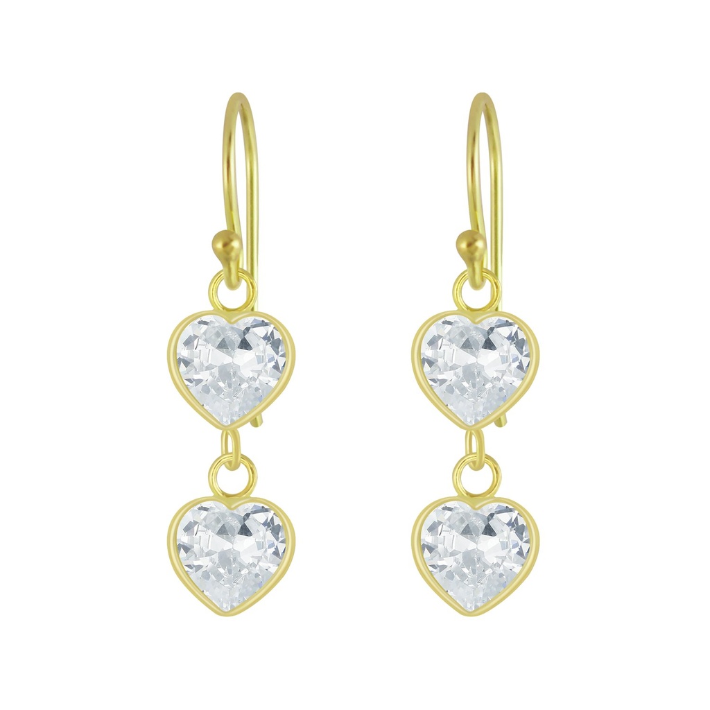 Silver Heart Cubic Zirconia Dangle Earrings