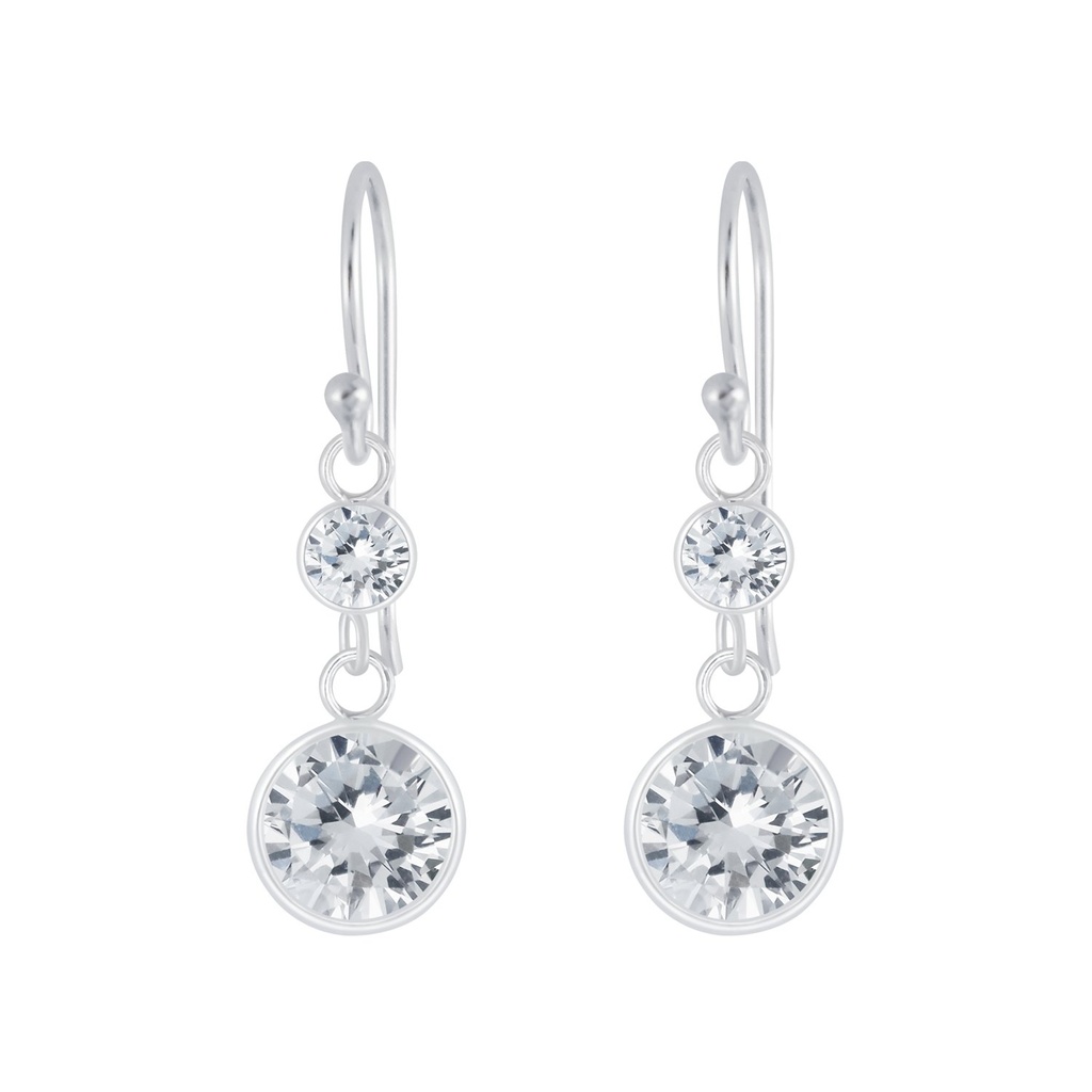 Silver Round Cubic Zirconia Earrings