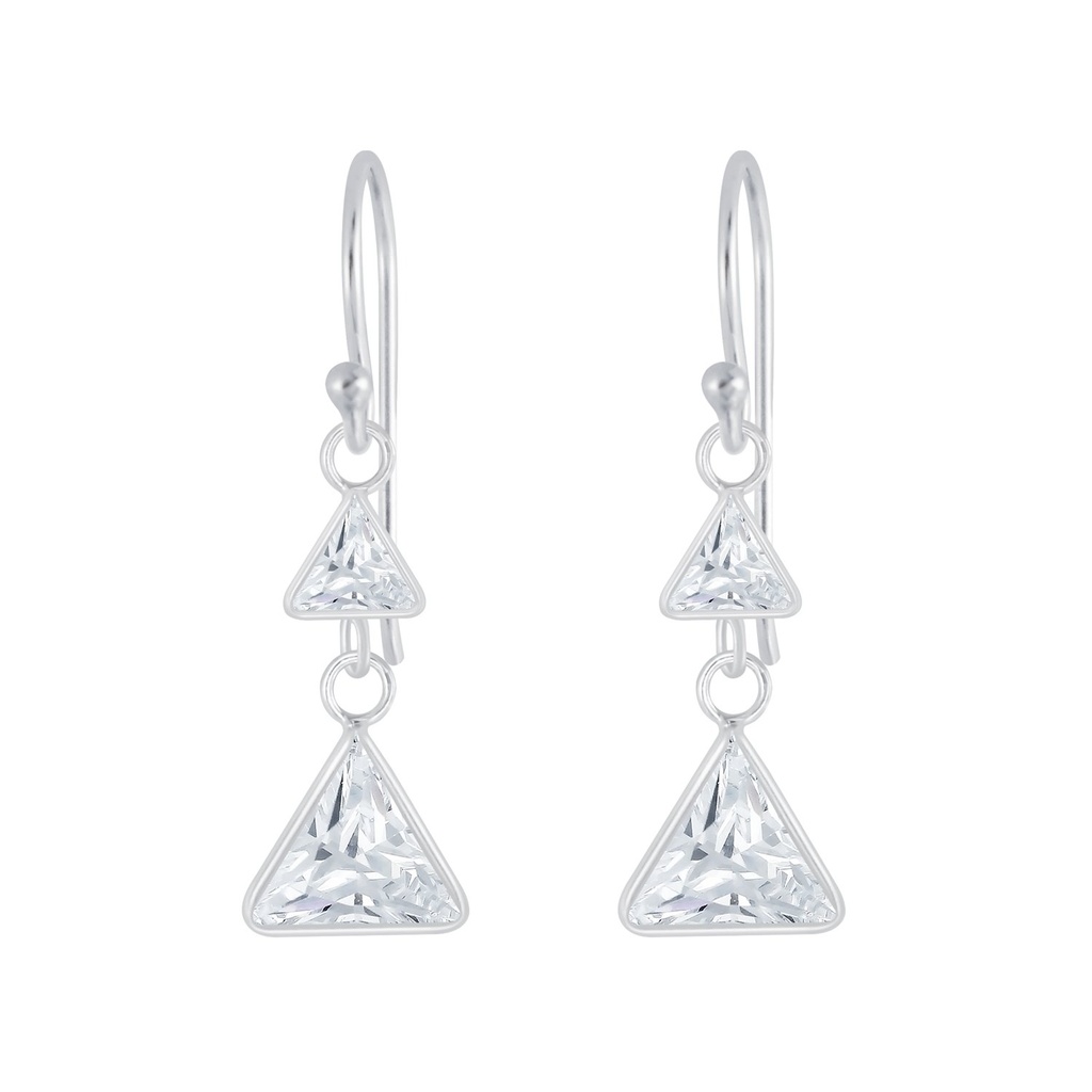 Silver Triangle Cubic Zirconia Earrings