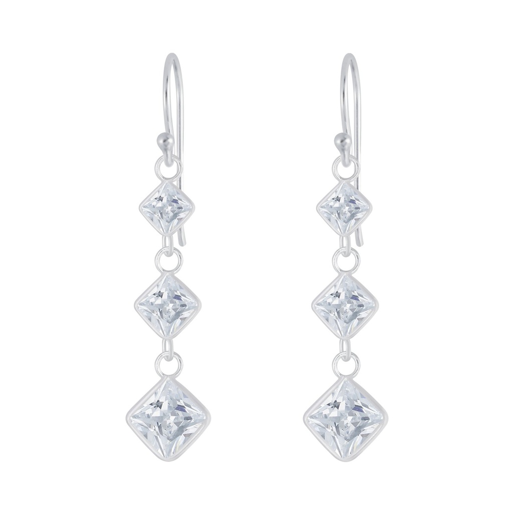 Silver Square Cubic Zirconia Earrings