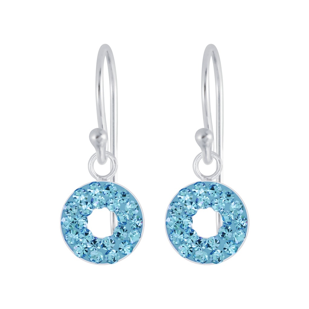 [10008098] Silver Circles Crystal Earrings (Aqua Bohemica)