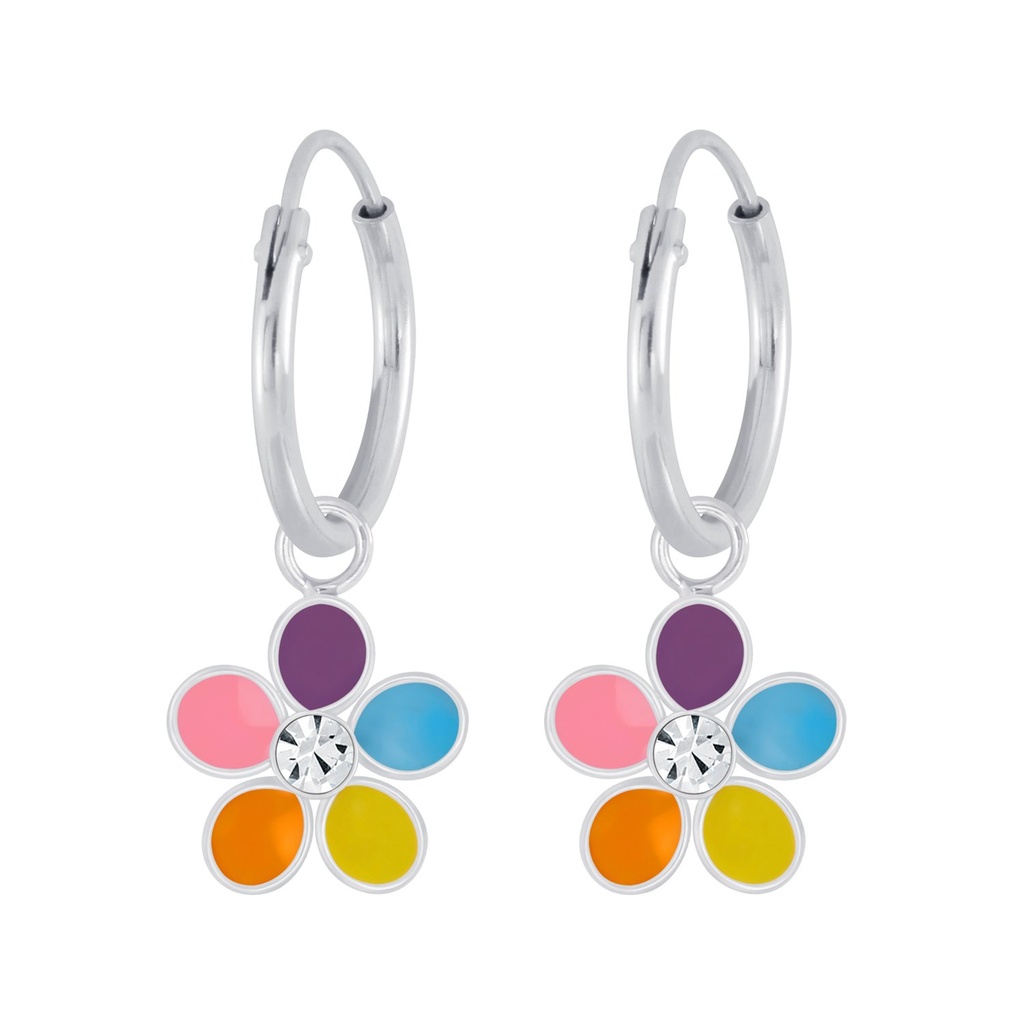 Créoles breloque en argent cristal fleur