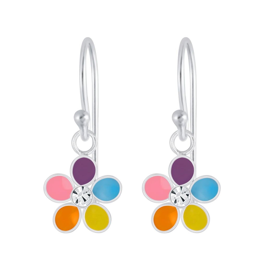 [10006168] Silver Flower Crystal Earrings