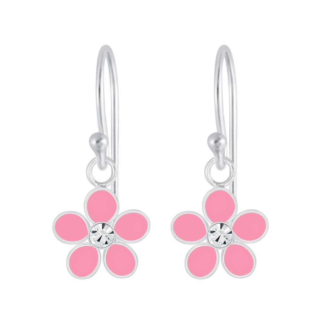 Silver Flower Crystal Earrings