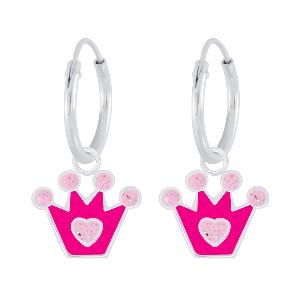 Silver Crown Charm Hoop Earrings