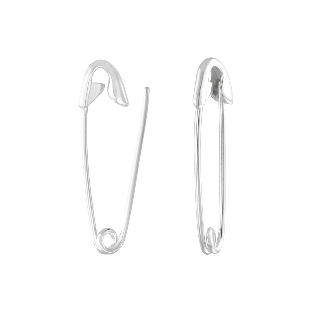 [10005408] Silver Safety Pin Hoop Earrings