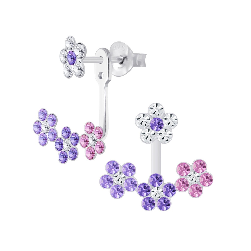 Ear jacket en argent cristal fleur
