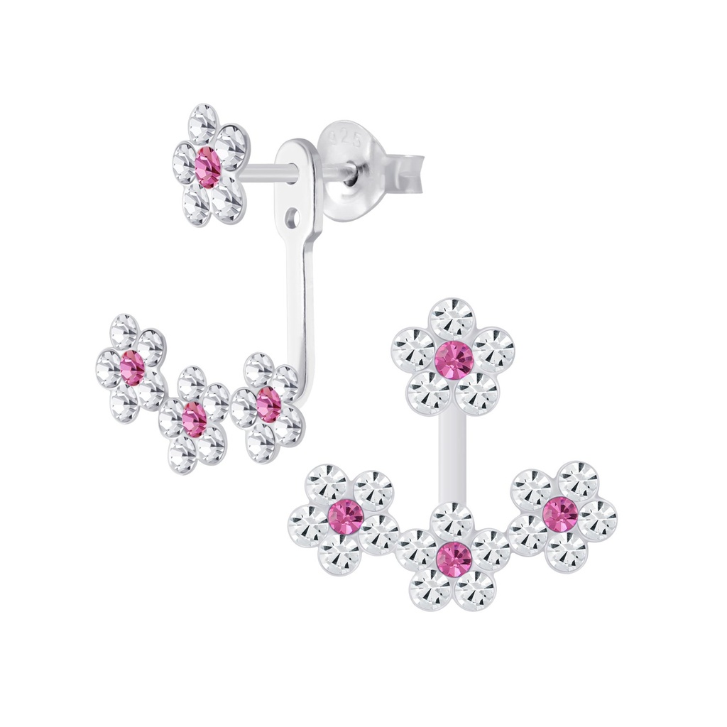 Ear jacket en argent cristal fleur