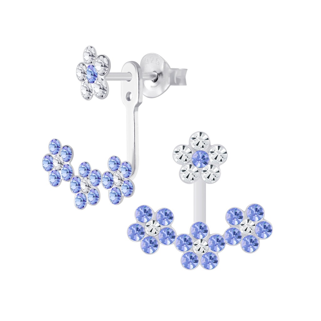 [10007590] Silver Flower Crystal Ear Jacket