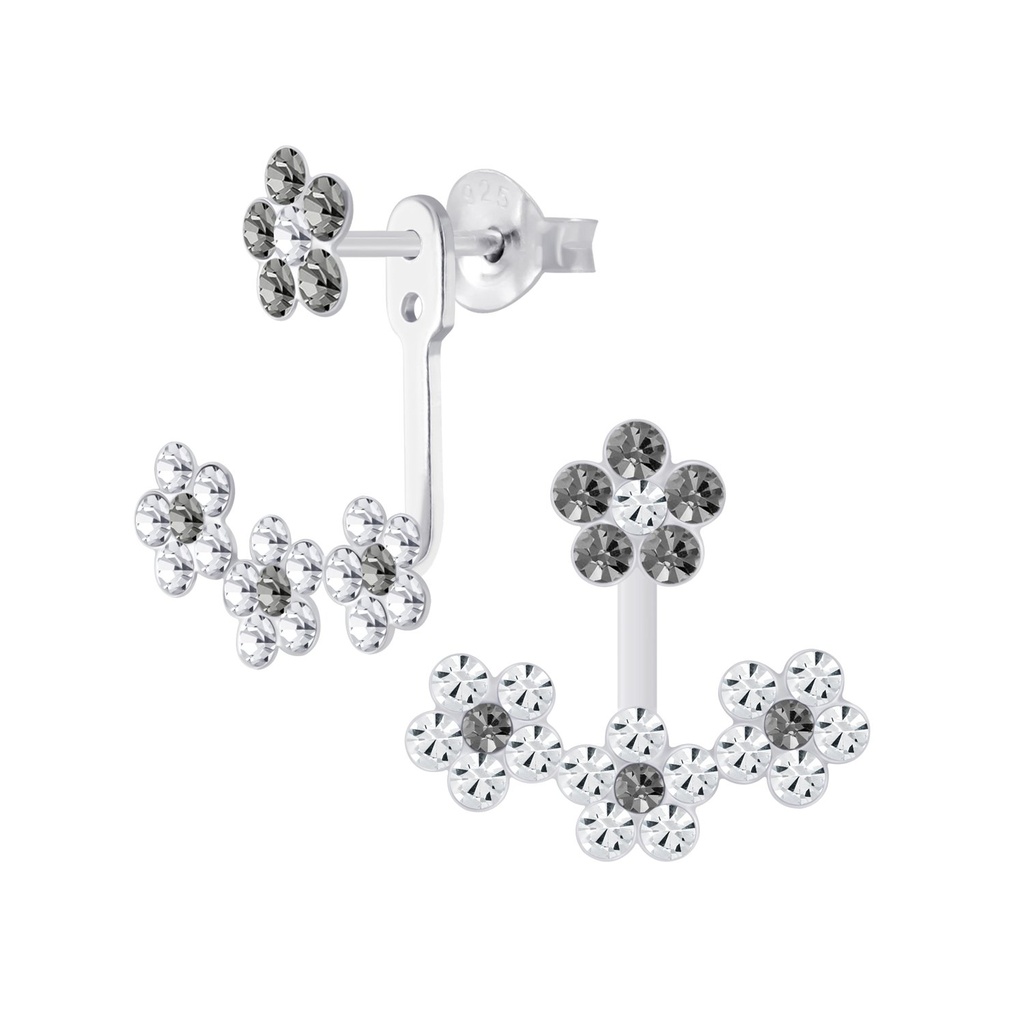 Silver Flower Crystal Ear Jacket