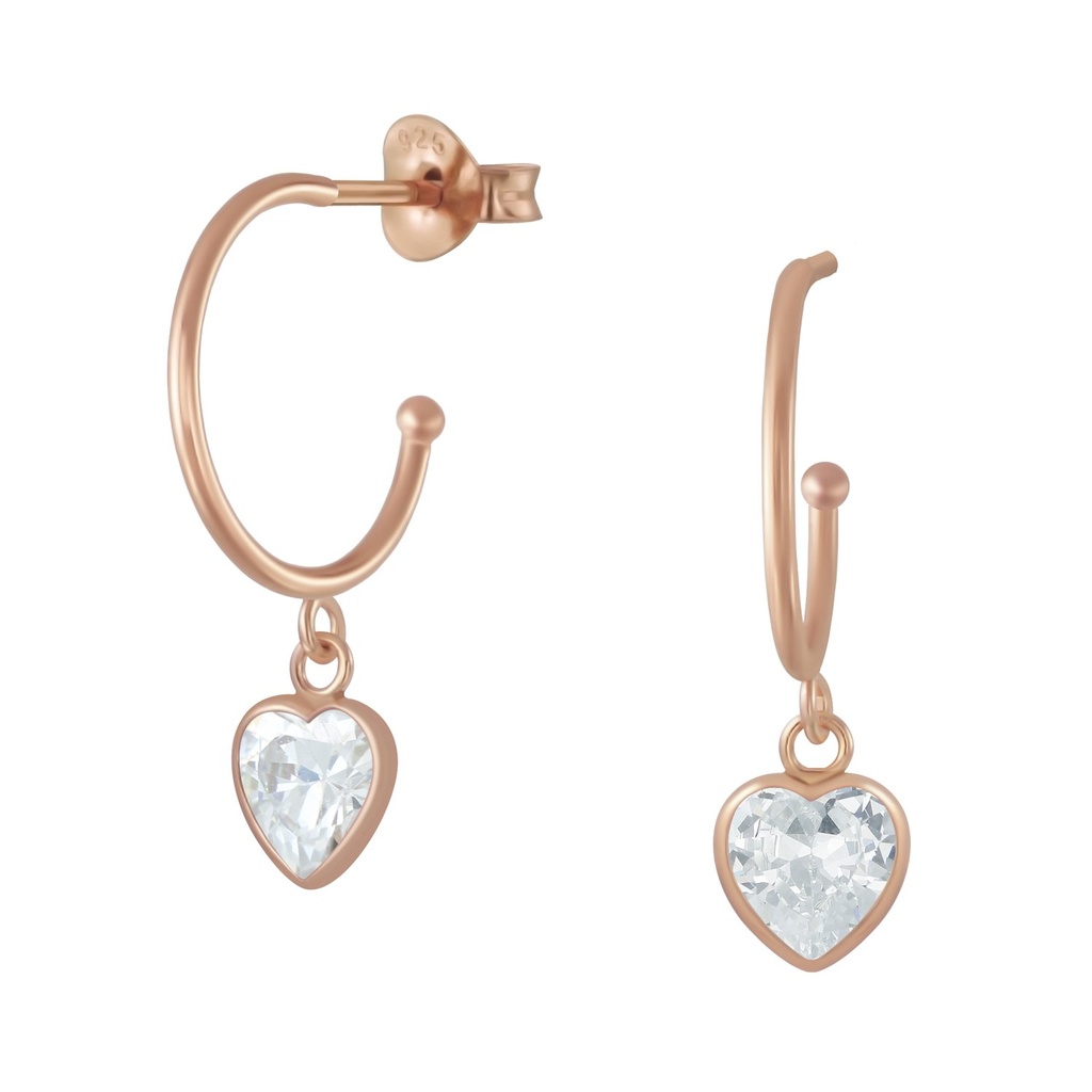 Puces d'oreilles demi-créole en argent avec cœur pendant