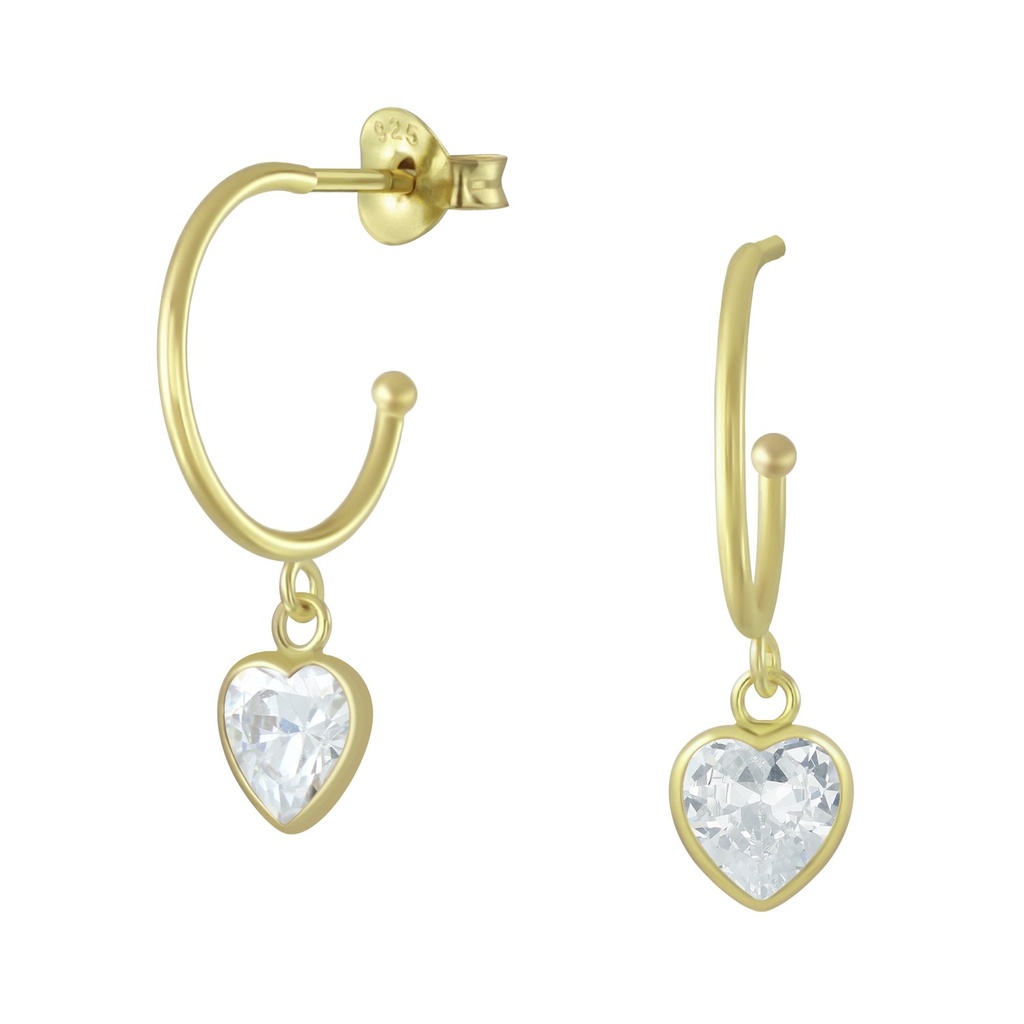 Puces d'oreilles demi-créole en argent avec cœur pendant