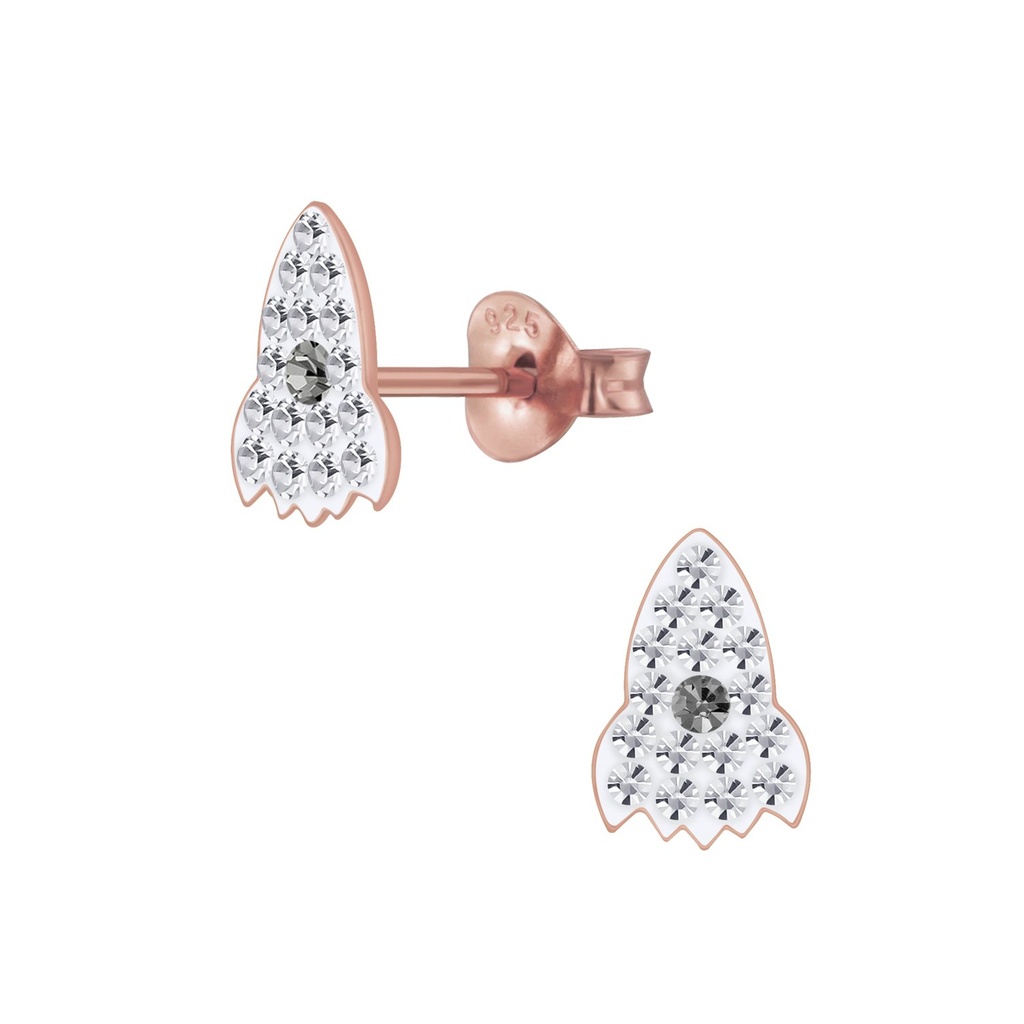 Puces d'oreilles fusée en argent cristal