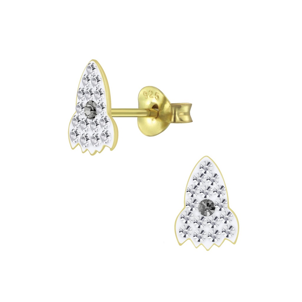 Puces d'oreilles fusée en argent cristal