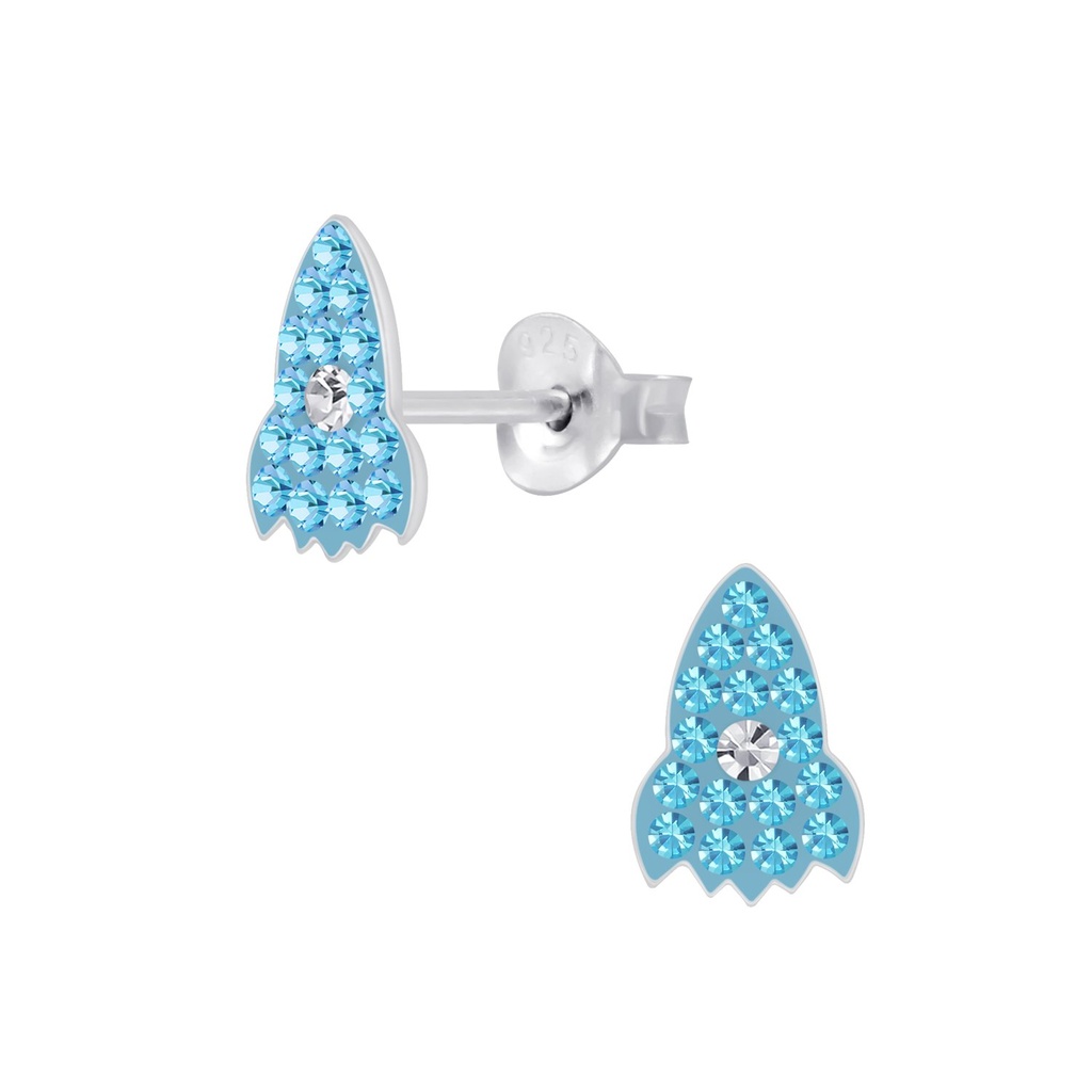 Silver Crystal Rocket Stud Earrings