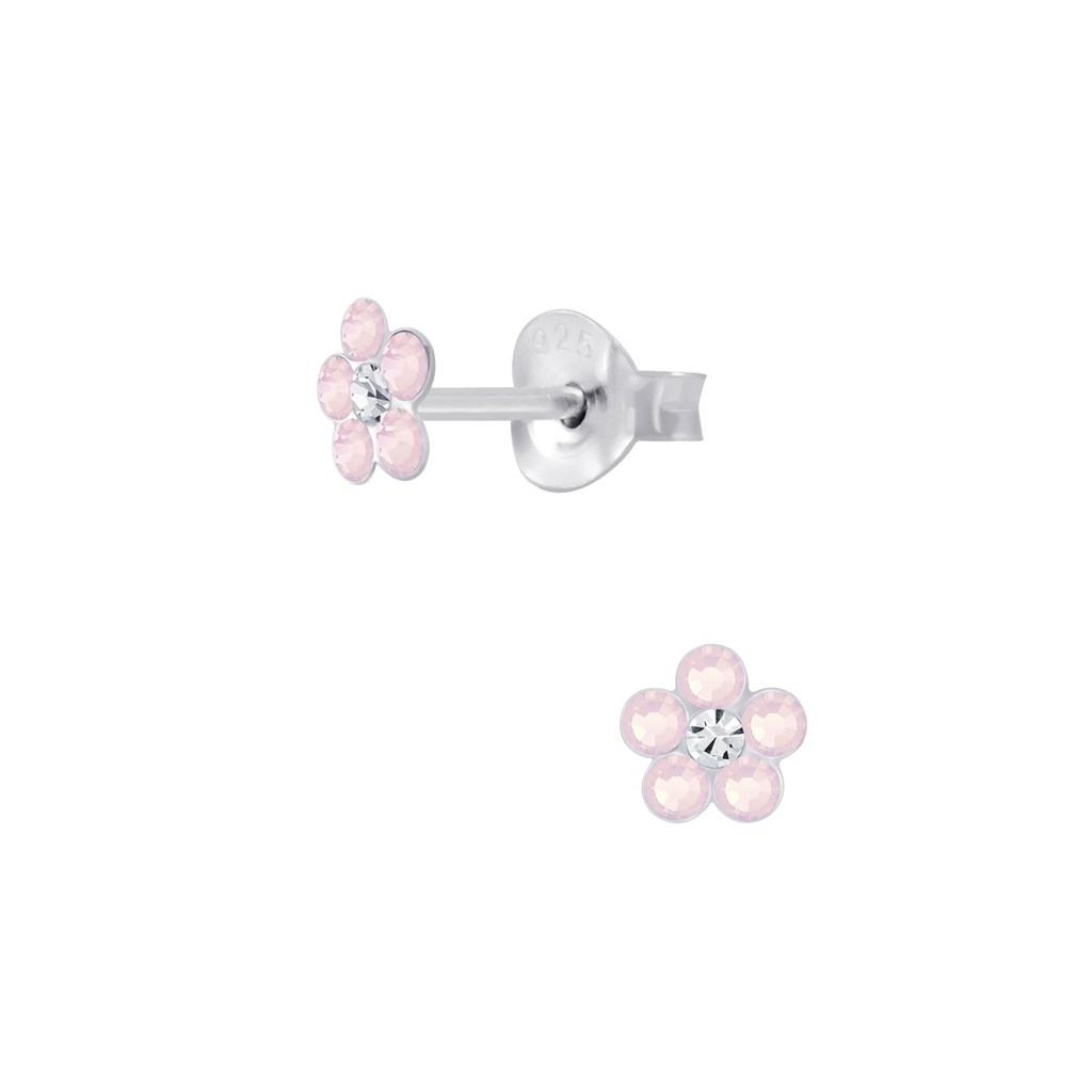 [10008004] Silver Crystal Flower Stud Earrings