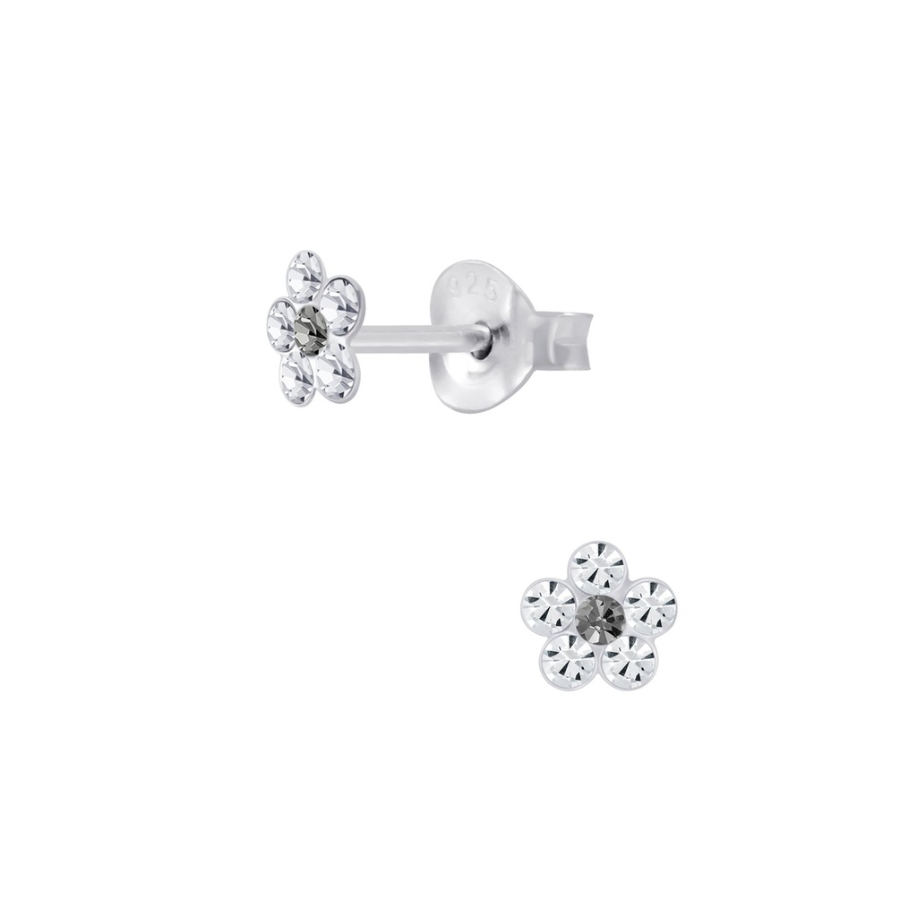Silver Crystal Flower Stud Earrings