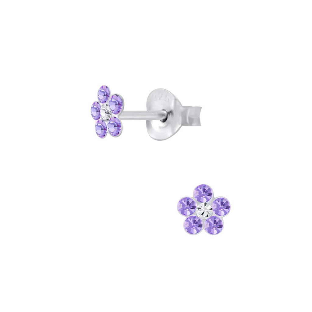 Silver Crystal Flower Stud Earrings