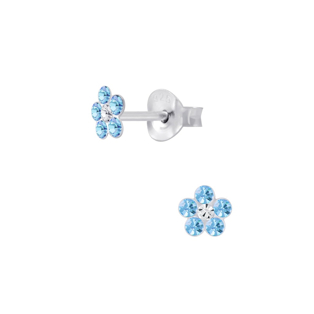 Silver Crystal Flower Stud Earrings