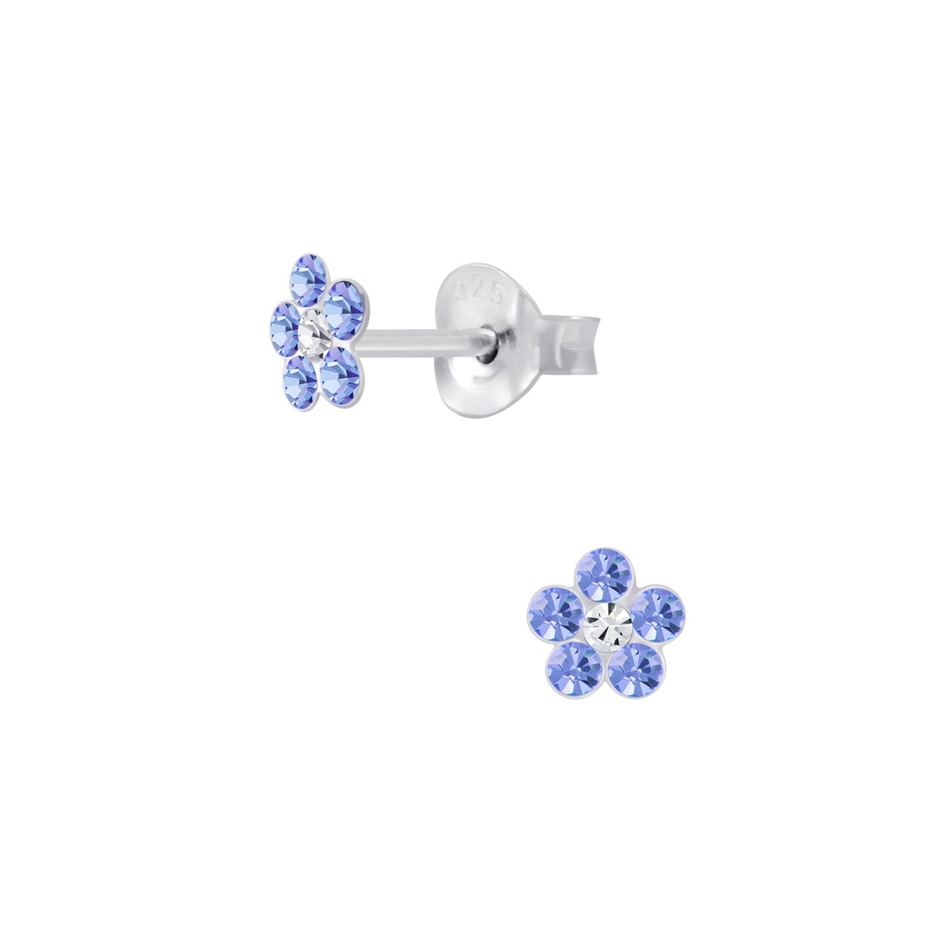 Puces d'oreilles fleur en argent cristal