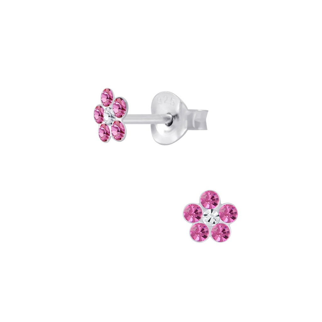 Silver Crystal Flower Stud Earrings