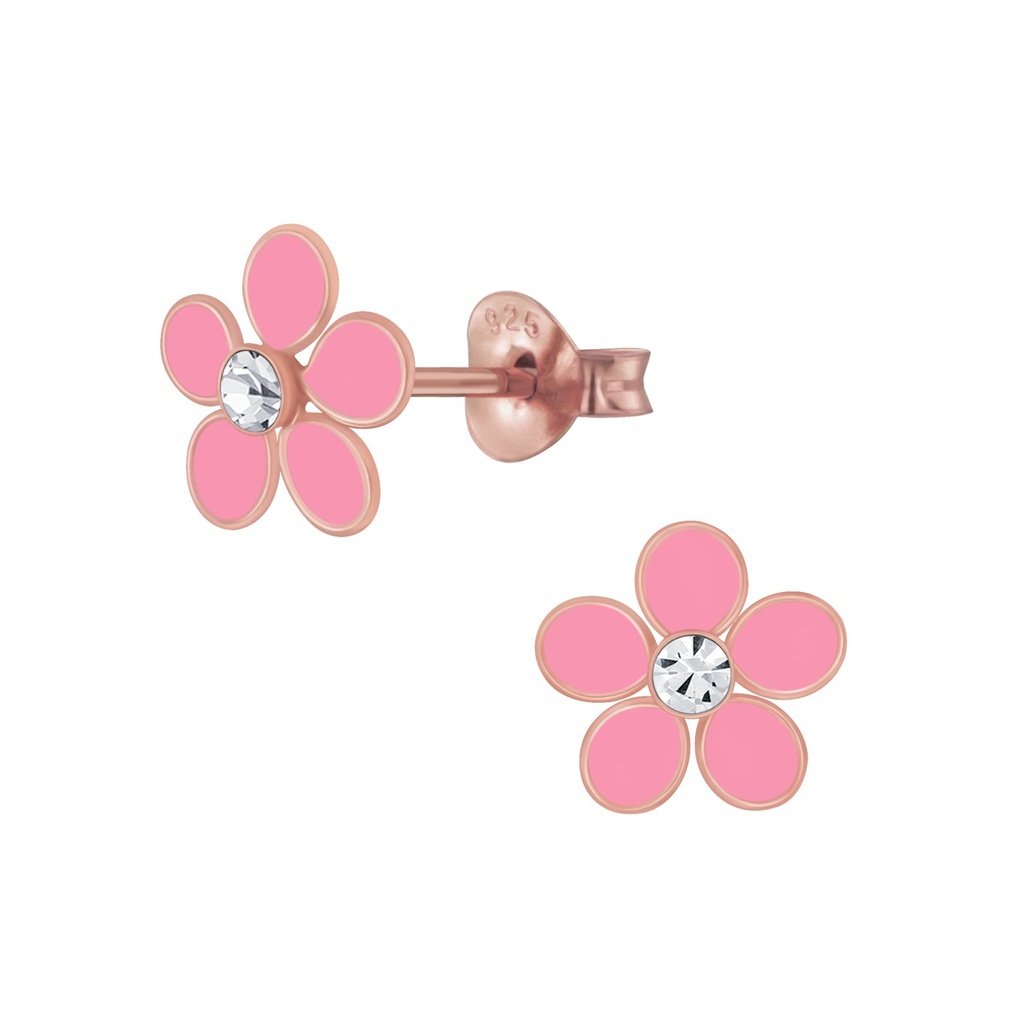 Silver Flower Crystal Stud Earrings