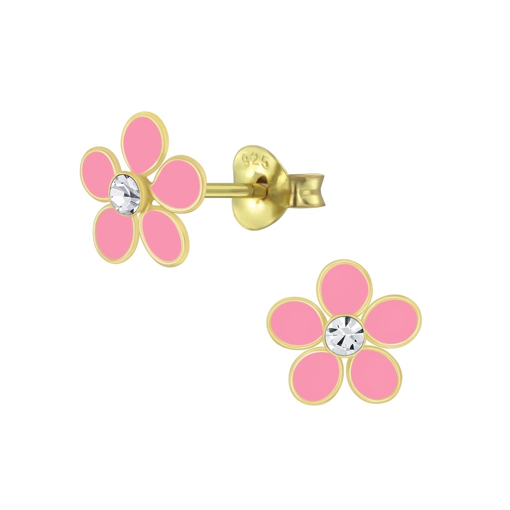 Silver Flower Crystal Stud Earrings