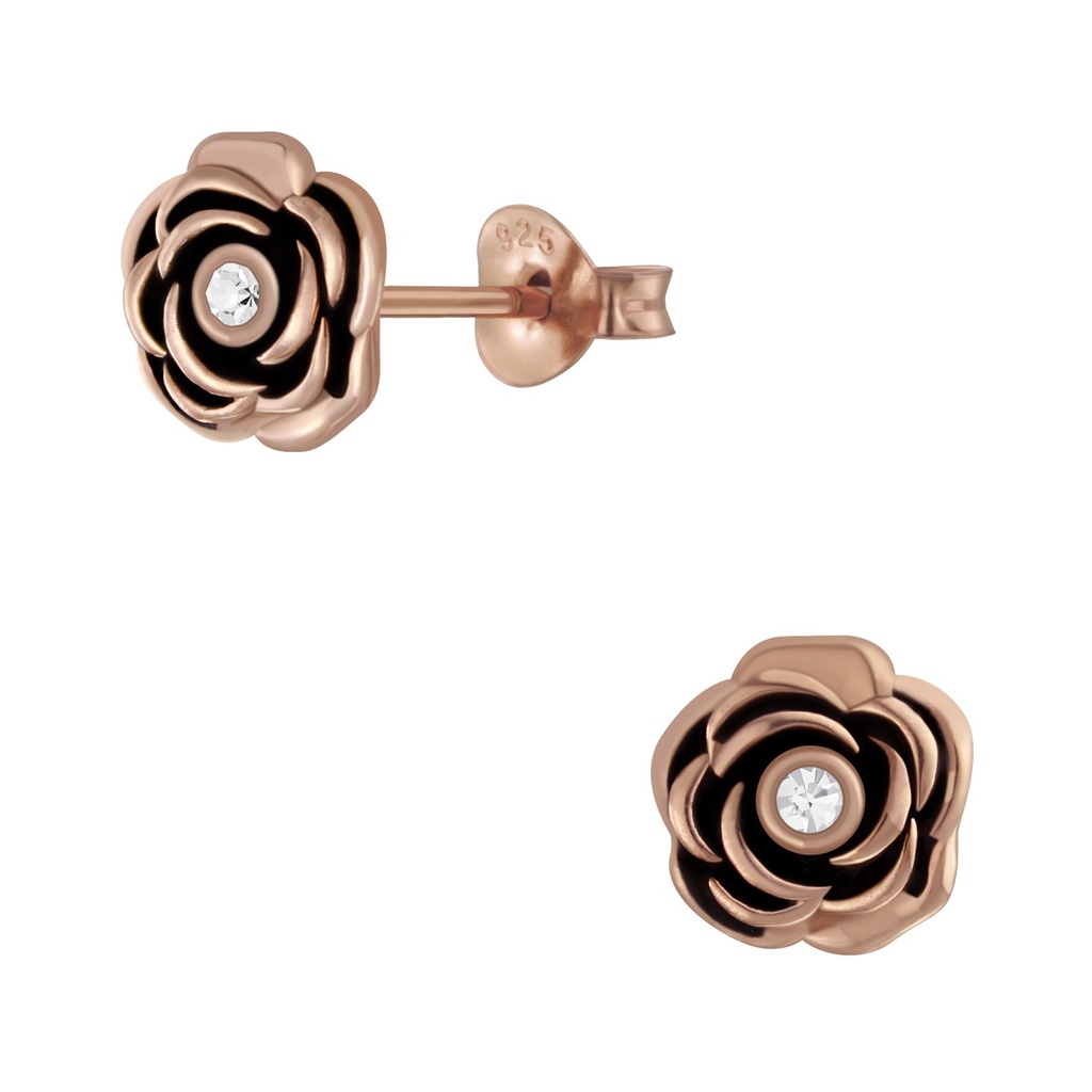 [10008773] Puces d'oreilles en argent cristal fleur (Crystal)