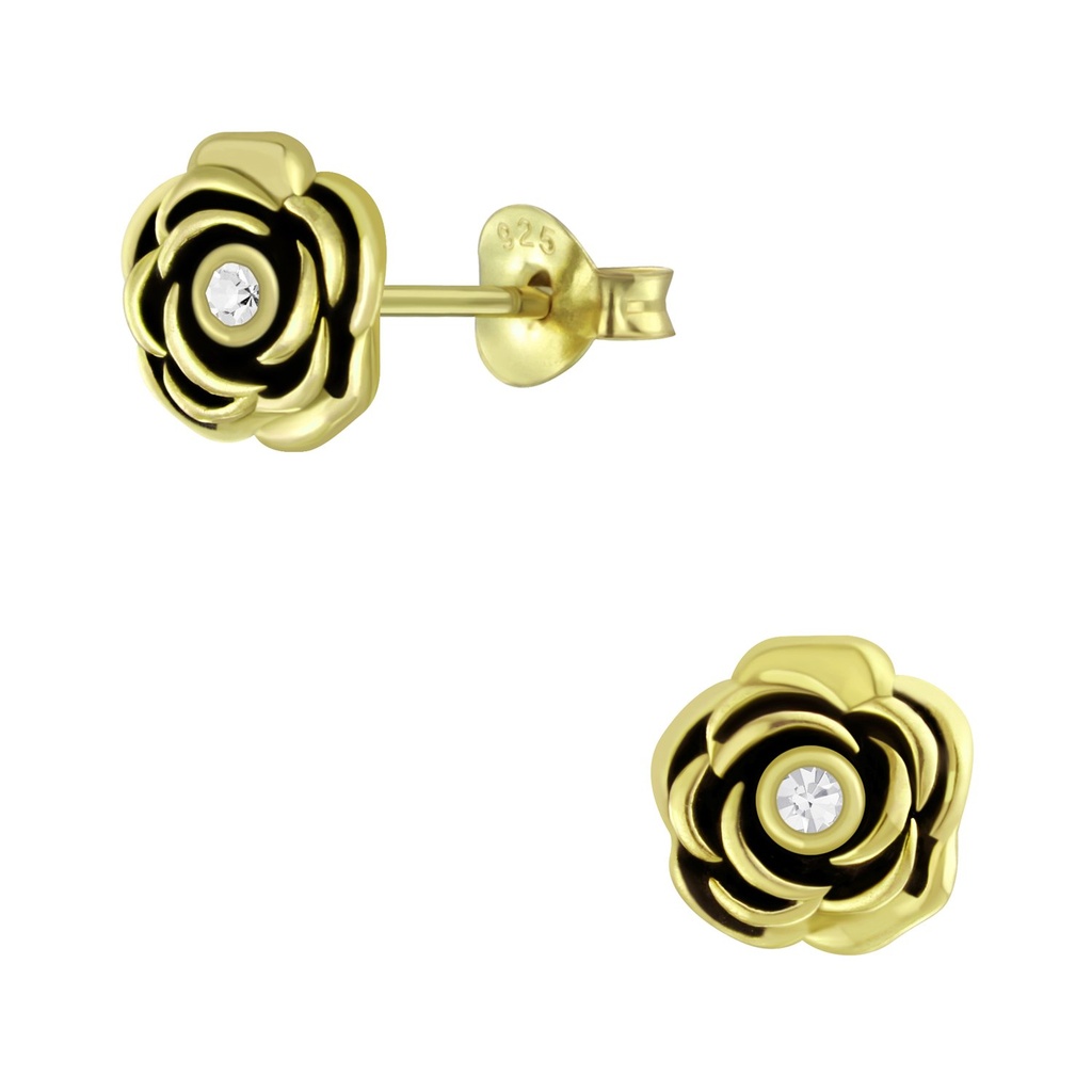 Silver Flower Crystal Stud Earrings