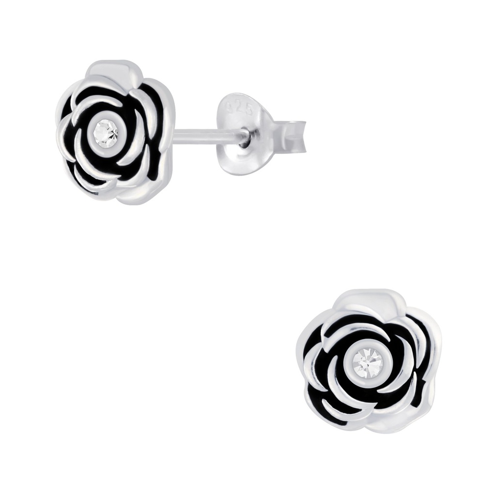 Puces d'oreilles en argent cristal fleur