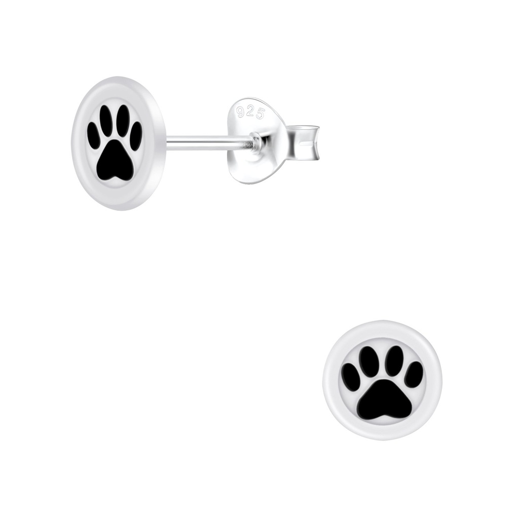 Silver Paw Print Stud Earrings