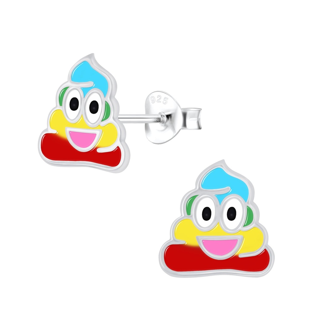 Silver Smiling Poo Stud Earrings