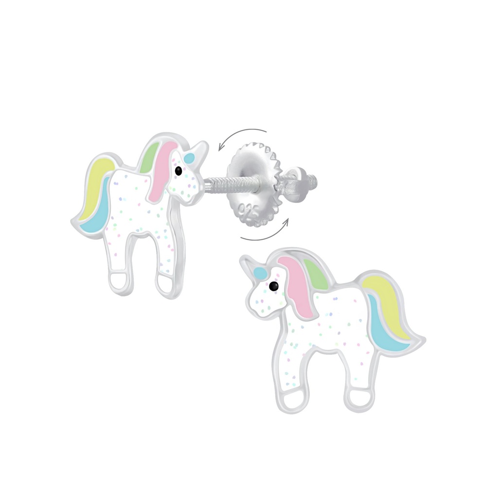 Silver Unicorn Screw Back Earrings