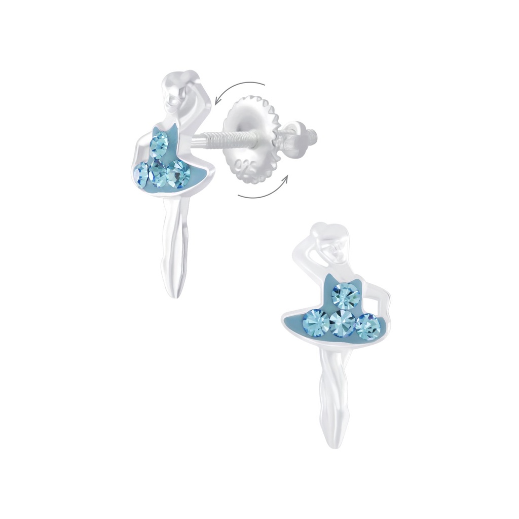 [10009434] Silver Ballerina Screw Back Earrings (Aqua Bohemica)