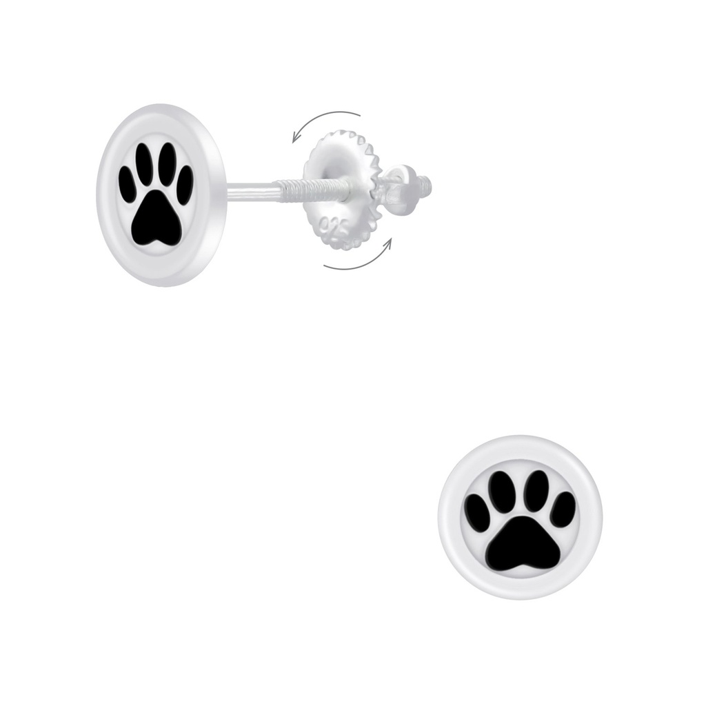 [10008460] Boucles d'oreilles à fermoir à vis empreinte de patte en argent