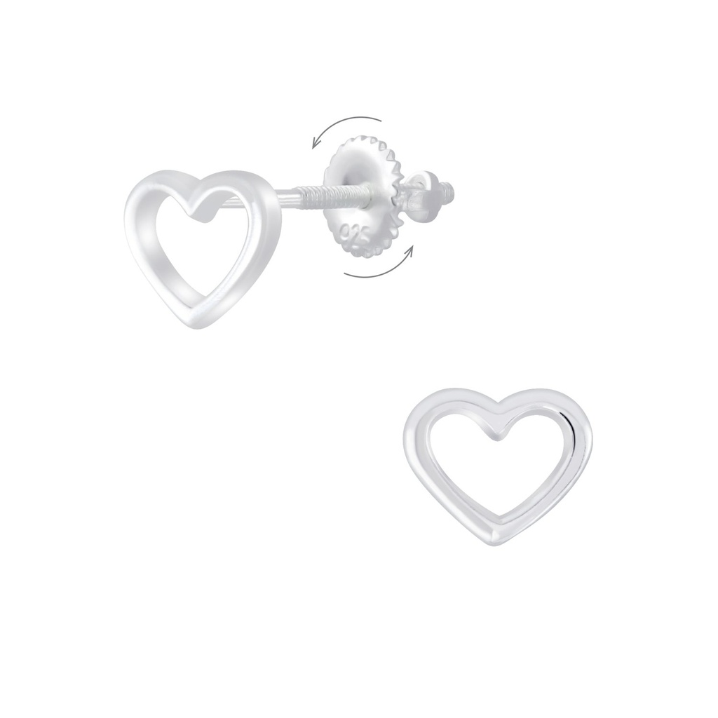 Boucles d'oreilles à fermoir à vis cœur en argent