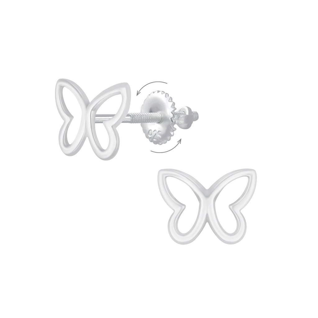 Silver Butterfly Screw Back Earrings