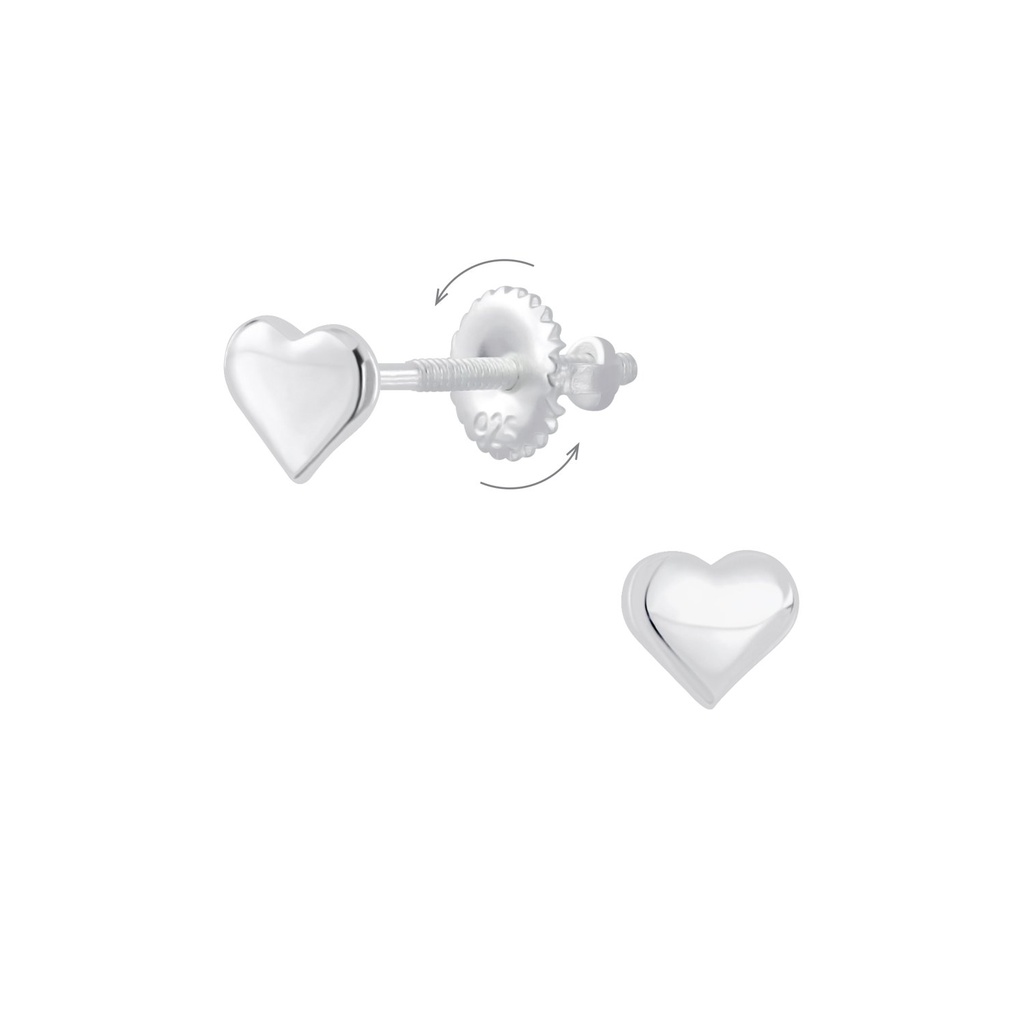 Boucles d'oreilles à fermoir à vis cœur en argent