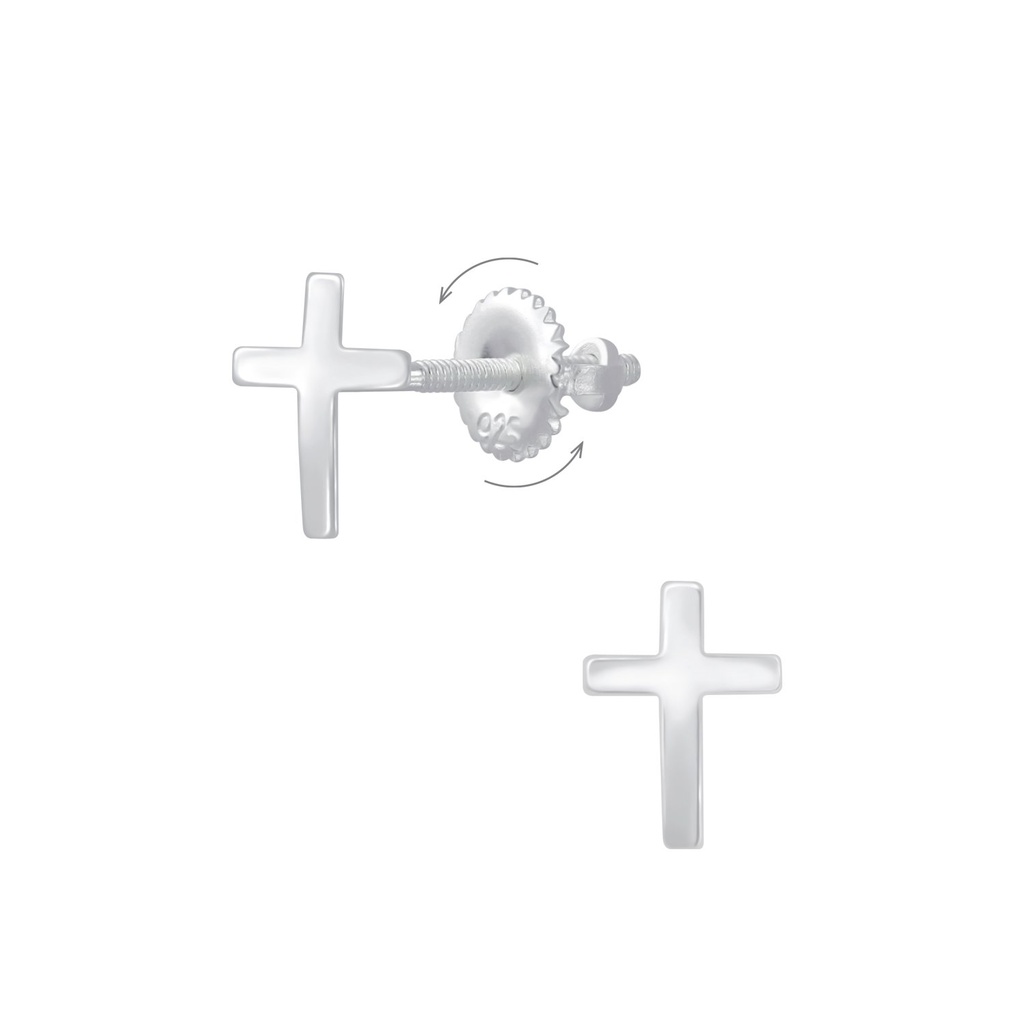 Silver Cross Screw Back Earrings