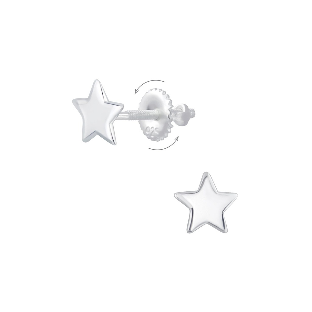 [10008357] Silver Star Screw Back Earrings