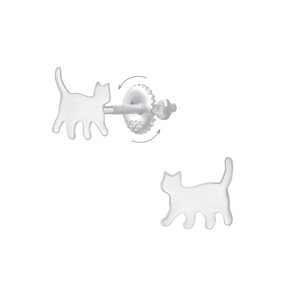 Boucles d'oreilles à fermoir à vis chat en argent