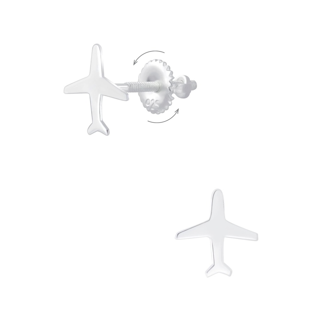 [10008359] Silver Airplane Screw Back Earrings