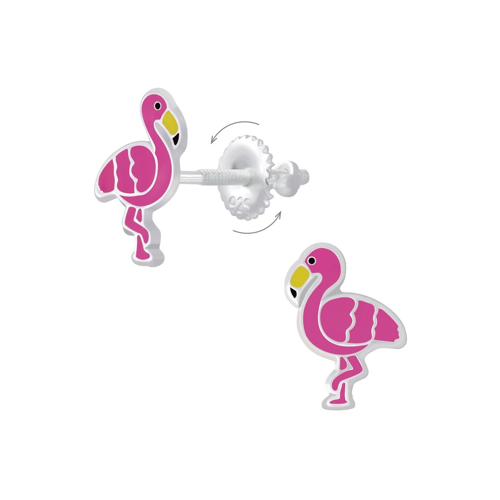 [10008352] Silver Flamingo Screw Back Earrings