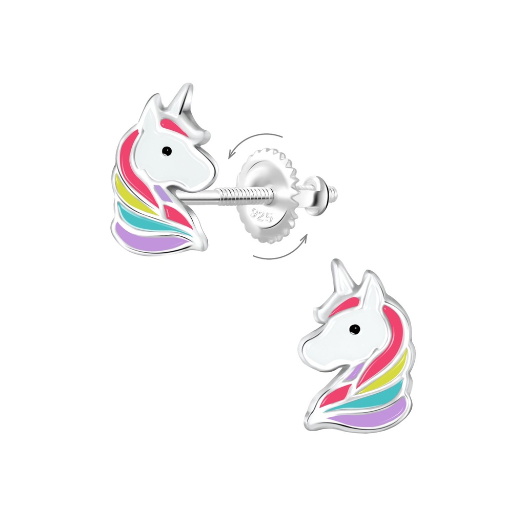 [10008464] Silver Unicorn Screw Back Earrings