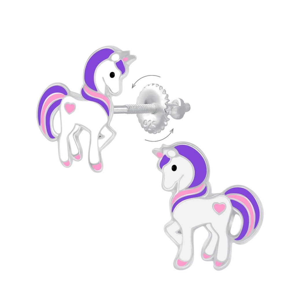 [10008459] Silver Unicorn Screw Back Earrings